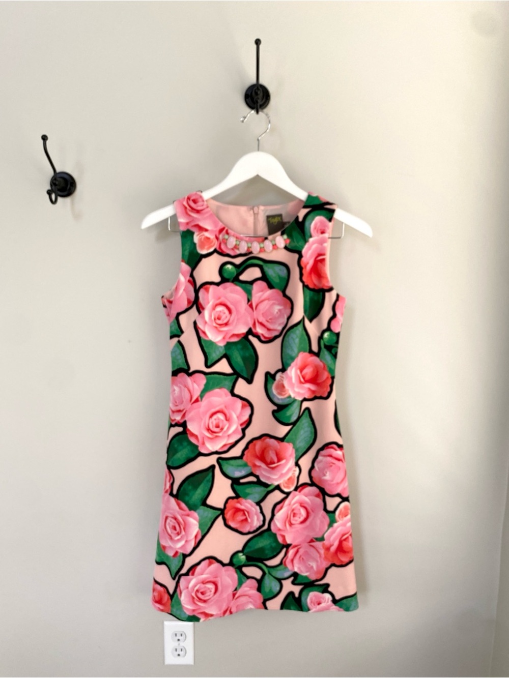 Women’s Luxury Pink Rose Floral Shift Dress Size 2